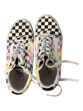 Vans Checkerboard Rainbow Platform Sneakers Women’s 7 Canvas Skate Shoes